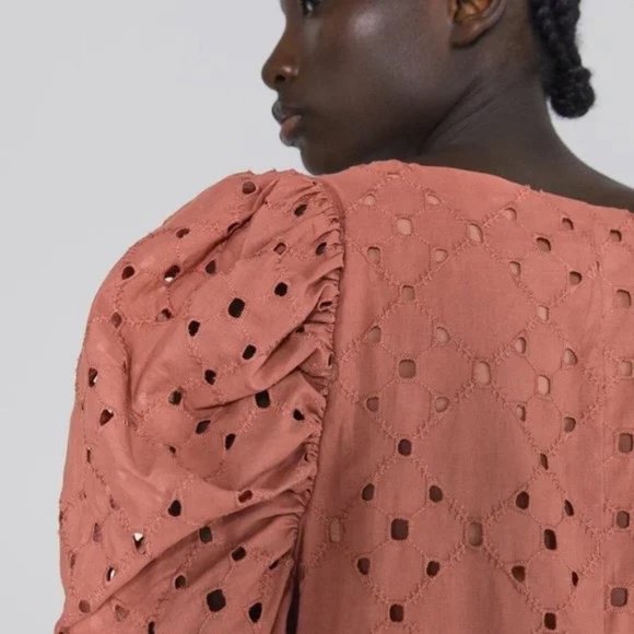 Zara Perforated Embroidery Balloon Sleeve Dress - Picture 5 of 15